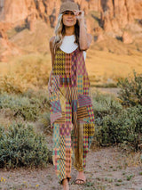 Camel Printed V-Neck Sleeveless Jumpsuit – Chic, Effortless